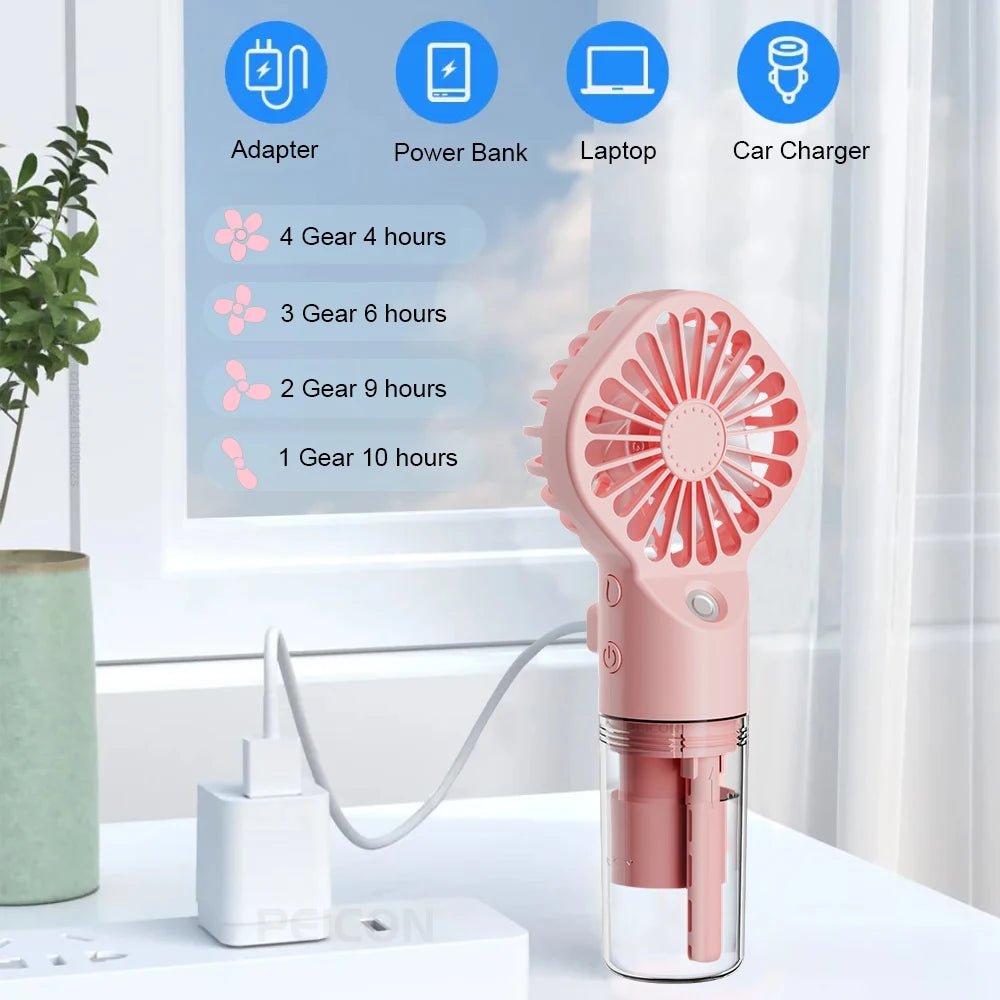 Handheld Mist Fan with Water Spray — Portable USB Rechargeable Mini Fan and Humidifier, Personal Cooling Fan for Outdoor Travel and Summer Events