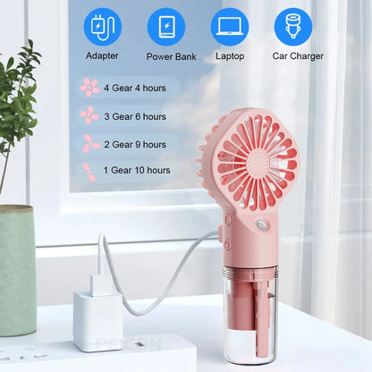 Handheld Mist Fan with Water Spray — Portable USB Rechargeable Mini Fan and Humidifier, Personal Cooling Fan for Outdoor Travel and Summer Events