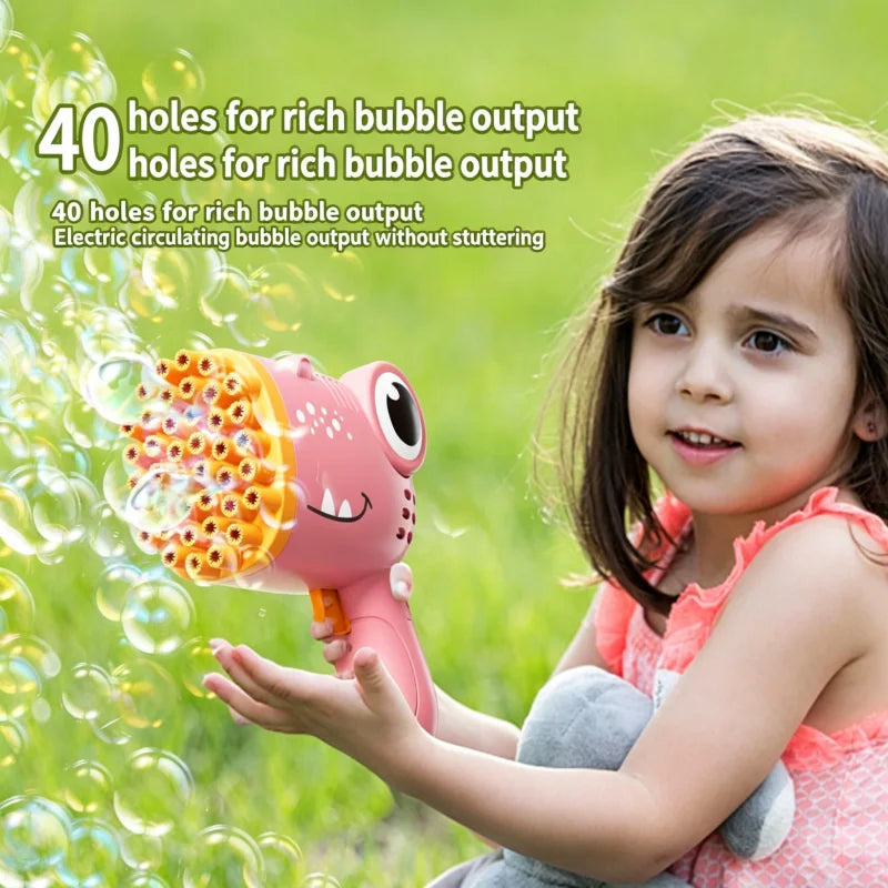 Dinosaur Bubble Gun for Kids — 40 Hole Electric Bubble Machine Toy, Automatic Soap Bubble Blaster for Outdoor Birthday Party Summer Fun