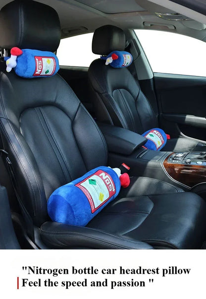 NOS Bottle Car Neck Pillow Headrest — Plush Racing Style Car Seat Cushion Support for Driver and Passenger, Car Interior Accessory Gift