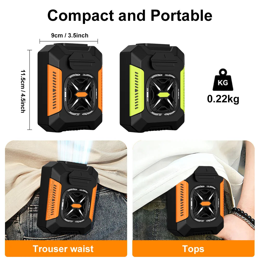 Wearable Waist Clip Fan — 5000mAh Portable Hands Free Belt Fan with 3 Speed Settings, Personal Cooling Fan for Outdoor Work Travel and Summer