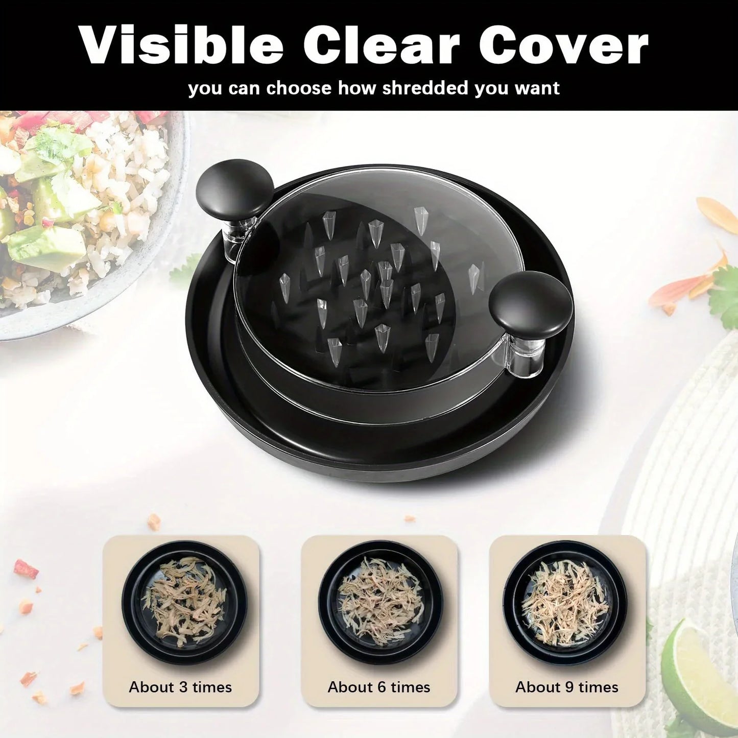 Chicken Shredder Tool with Transparent Cover — Large Anti-Slip Rotating Meat Shredder for Pulled Pork, Beef, Cabbage and Vegetables, Meal Prep Kitchen Tool