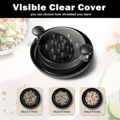 Chicken Shredder Tool with Transparent Cover — Large Anti-Slip Rotating Meat Shredder for Pulled Pork, Beef, Cabbage and Vegetables, Meal Prep Kitchen Tool