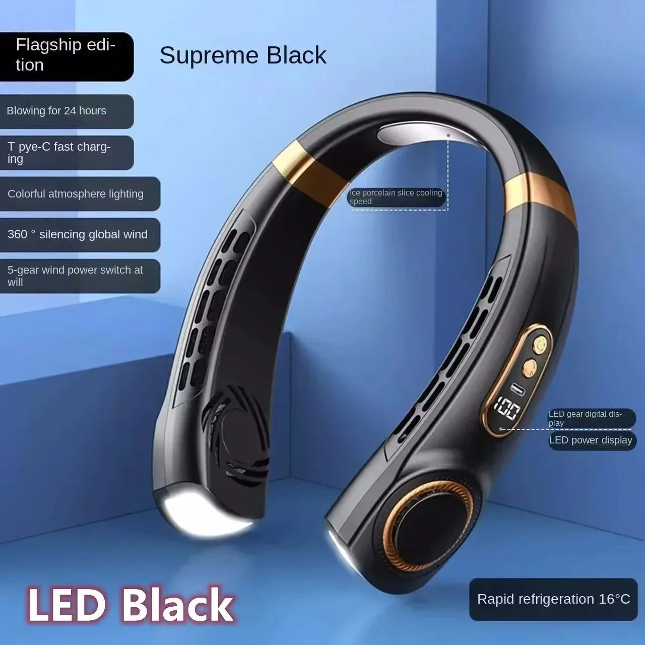 Bladeless Neck Fan — 8000mAh USB Rechargeable Portable Hanging Neck Fan with LED Display, Quiet Personal Air Cooler for Home Office and Outdoor