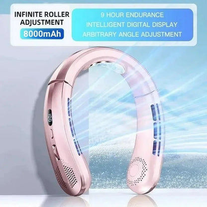 Bladeless Neck Fan — 8000mAh USB Rechargeable Portable Hanging Neck Fan with LED Display, Quiet Personal Air Cooler for Home Office and Outdoor
