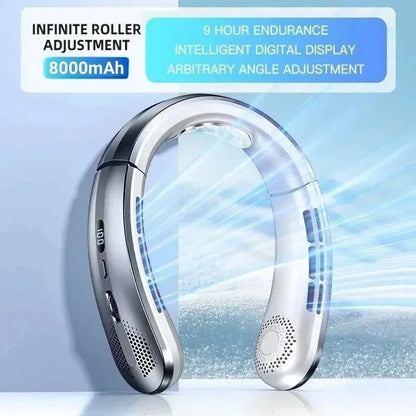 Bladeless Neck Fan — 8000mAh USB Rechargeable Portable Hanging Neck Fan with LED Display, Quiet Personal Air Cooler for Home Office and Outdoor
