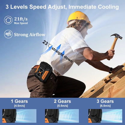 Wearable Waist Clip Fan — 5000mAh Portable Hands Free Belt Fan with 3 Speed Settings, Personal Cooling Fan for Outdoor Work Travel and Summer