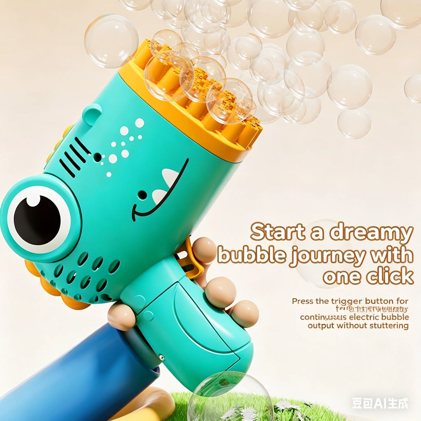 Dinosaur Bubble Gun for Kids — 40 Hole Electric Bubble Machine Toy, Automatic Soap Bubble Blaster for Outdoor Birthday Party Summer Fun