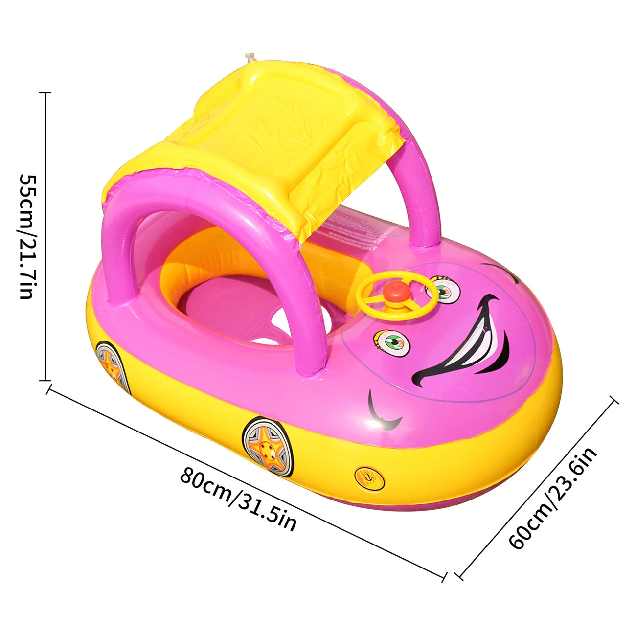 Car Shape Kids Pool Float — Toddler Inflatable Swimming Ring Beach Toy, Baby Swim Floatie for Ages 3-6, Summer Pool Accessory