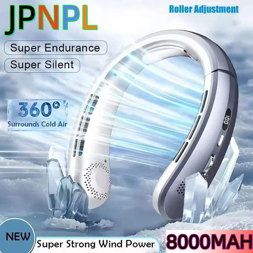 Bladeless Neck Fan — 8000mAh USB Rechargeable Portable Hanging Neck Fan with LED Display, Quiet Personal Air Cooler for Home Office and Outdoor