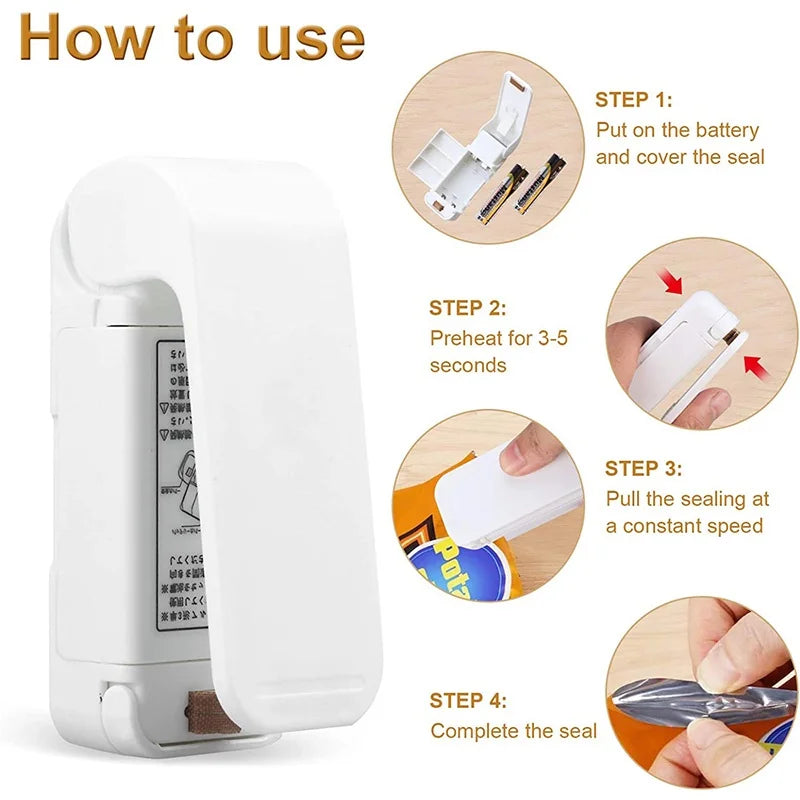Mini Heat Bag Sealer Machine — Portable Handheld Food Bag Resealer for Chips, Snacks, Frozen Food, Plastic Bag Heat Seal Tool