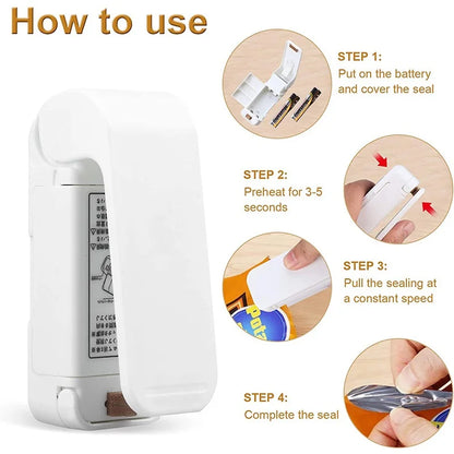Mini Heat Bag Sealer Machine — Portable Handheld Food Bag Resealer for Chips, Snacks, Frozen Food, Plastic Bag Heat Seal Tool
