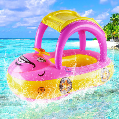 Car Shape Kids Pool Float — Toddler Inflatable Swimming Ring Beach Toy, Baby Swim Floatie for Ages 3-6, Summer Pool Accessory