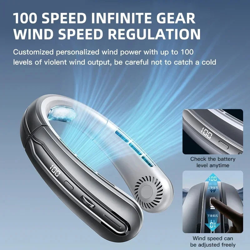Bladeless Neck Fan — 8000mAh USB Rechargeable Portable Hanging Neck Fan with LED Display, Quiet Personal Air Cooler for Home Office and Outdoor