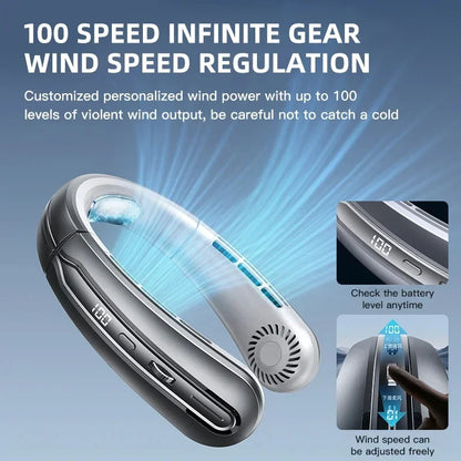 Bladeless Neck Fan — 8000mAh USB Rechargeable Portable Hanging Neck Fan with LED Display, Quiet Personal Air Cooler for Home Office and Outdoor