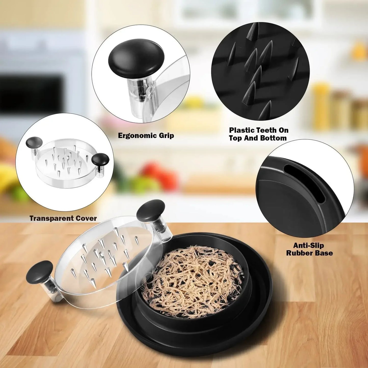 Chicken Shredder Tool with Transparent Cover — Large Anti-Slip Rotating Meat Shredder for Pulled Pork, Beef, Cabbage and Vegetables, Meal Prep Kitchen Tool