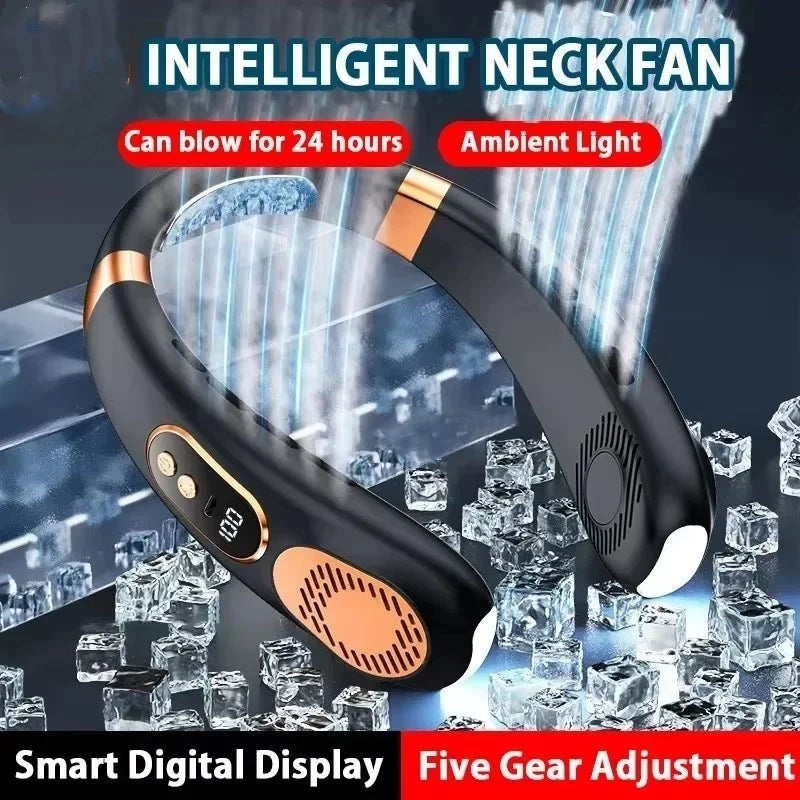 Bladeless Neck Fan — 8000mAh USB Rechargeable Portable Hanging Neck Fan with LED Display, Quiet Personal Air Cooler for Home Office and Outdoor
