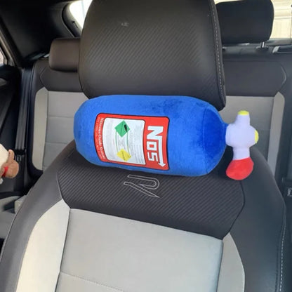 NOS Bottle Car Neck Pillow Headrest — Plush Racing Style Car Seat Cushion Support for Driver and Passenger, Car Interior Accessory Gift