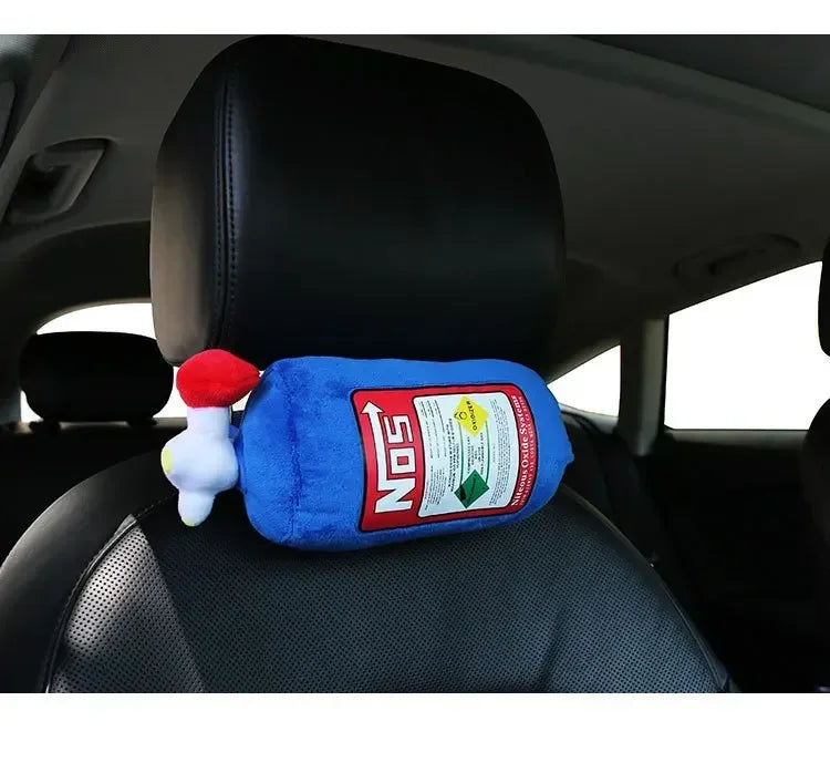 NOS Bottle Car Neck Pillow Headrest — Plush Racing Style Car Seat Cushion Support for Driver and Passenger, Car Interior Accessory Gift