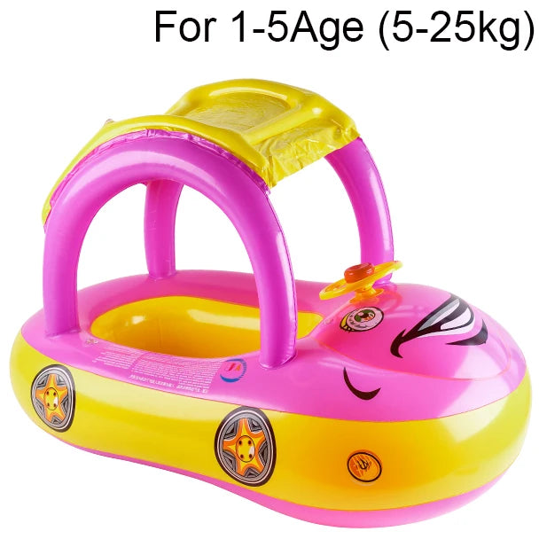 Car Shape Kids Pool Float — Toddler Inflatable Swimming Ring Beach Toy, Baby Swim Floatie for Ages 3-6, Summer Pool Accessory