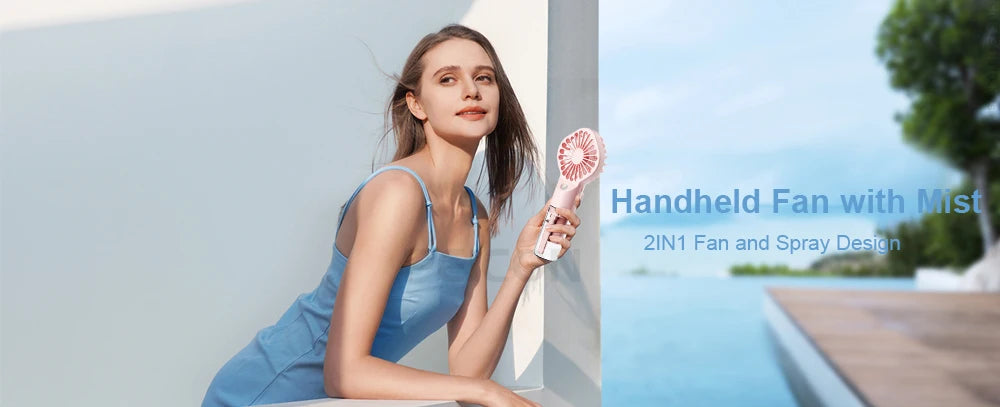 Handheld Mist Fan with Water Spray — Portable USB Rechargeable Mini Fan and Humidifier, Personal Cooling Fan for Outdoor Travel and Summer Events