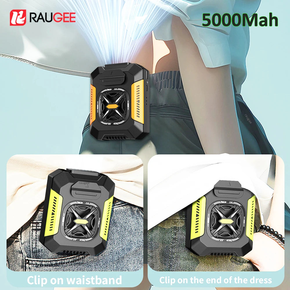 Wearable Waist Clip Fan — 5000mAh Portable Hands Free Belt Fan with 3 Speed Settings, Personal Cooling Fan for Outdoor Work Travel and Summer