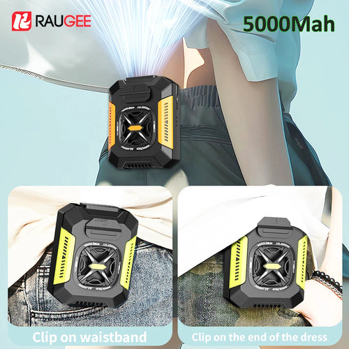 Wearable Waist Clip Fan — 5000mAh Portable Hands Free Belt Fan with 3 Speed Settings, Personal Cooling Fan for Outdoor Work Travel and Summer