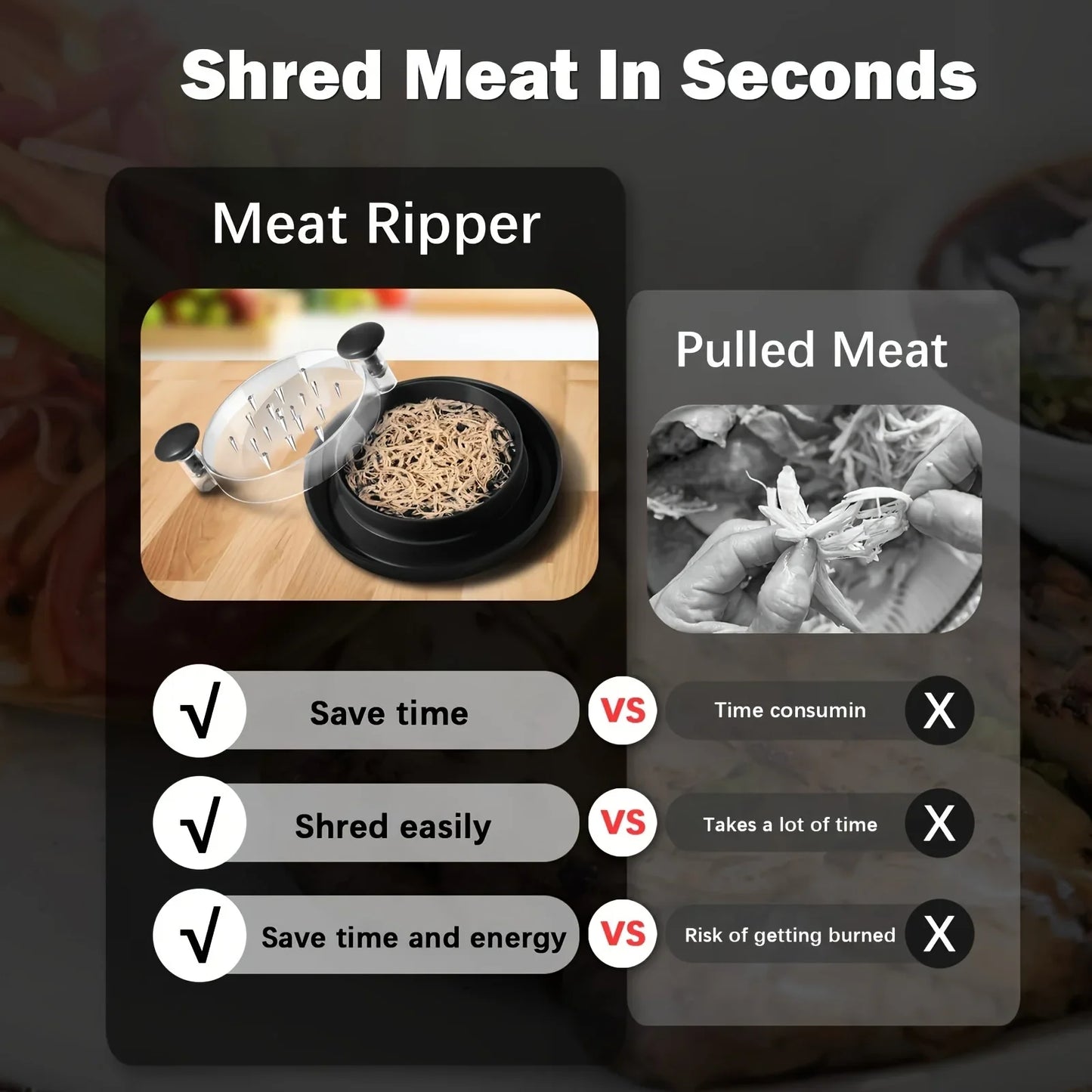 Chicken Shredder Tool with Transparent Cover — Large Anti-Slip Rotating Meat Shredder for Pulled Pork, Beef, Cabbage and Vegetables, Meal Prep Kitchen Tool
