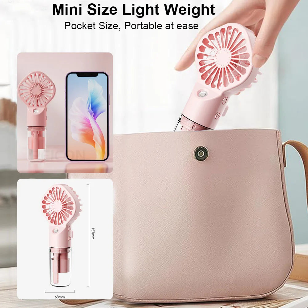 Handheld Mist Fan with Water Spray — Portable USB Rechargeable Mini Fan and Humidifier, Personal Cooling Fan for Outdoor Travel and Summer Events