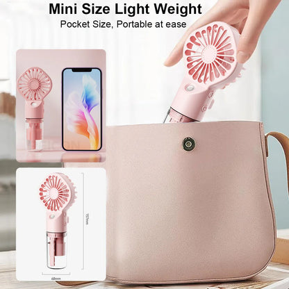 Handheld Mist Fan with Water Spray — Portable USB Rechargeable Mini Fan and Humidifier, Personal Cooling Fan for Outdoor Travel and Summer Events