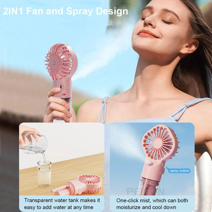 Handheld Mist Fan with Water Spray — Portable USB Rechargeable Mini Fan and Humidifier, Personal Cooling Fan for Outdoor Travel and Summer Events