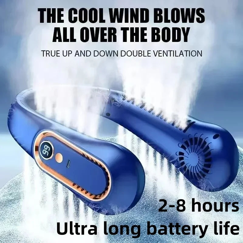 Bladeless Neck Fan — 8000mAh USB Rechargeable Portable Hanging Neck Fan with LED Display, Quiet Personal Air Cooler for Home Office and Outdoor
