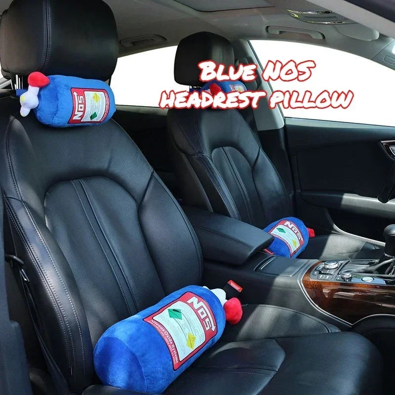 NOS Bottle Car Neck Pillow Headrest — Plush Racing Style Car Seat Cushion Support for Driver and Passenger, Car Interior Accessory Gift