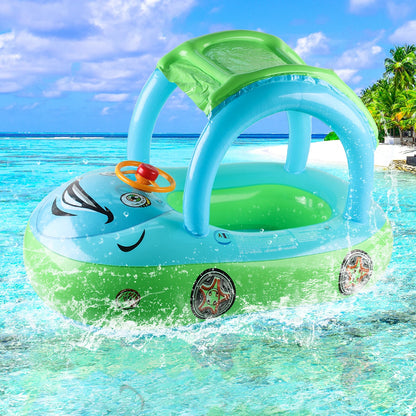 Car Shape Kids Pool Float — Toddler Inflatable Swimming Ring Beach Toy, Baby Swim Floatie for Ages 3-6, Summer Pool Accessory