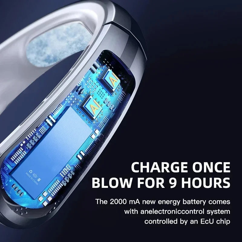 Bladeless Neck Fan — 8000mAh USB Rechargeable Portable Hanging Neck Fan with LED Display, Quiet Personal Air Cooler for Home Office and Outdoor